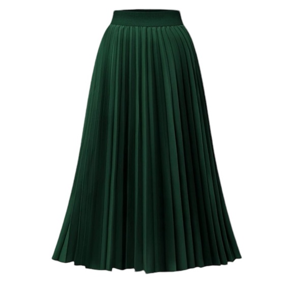 Pleated Chiffon Midi Skirt Green Size Large NWOT - Picture 2 of 7